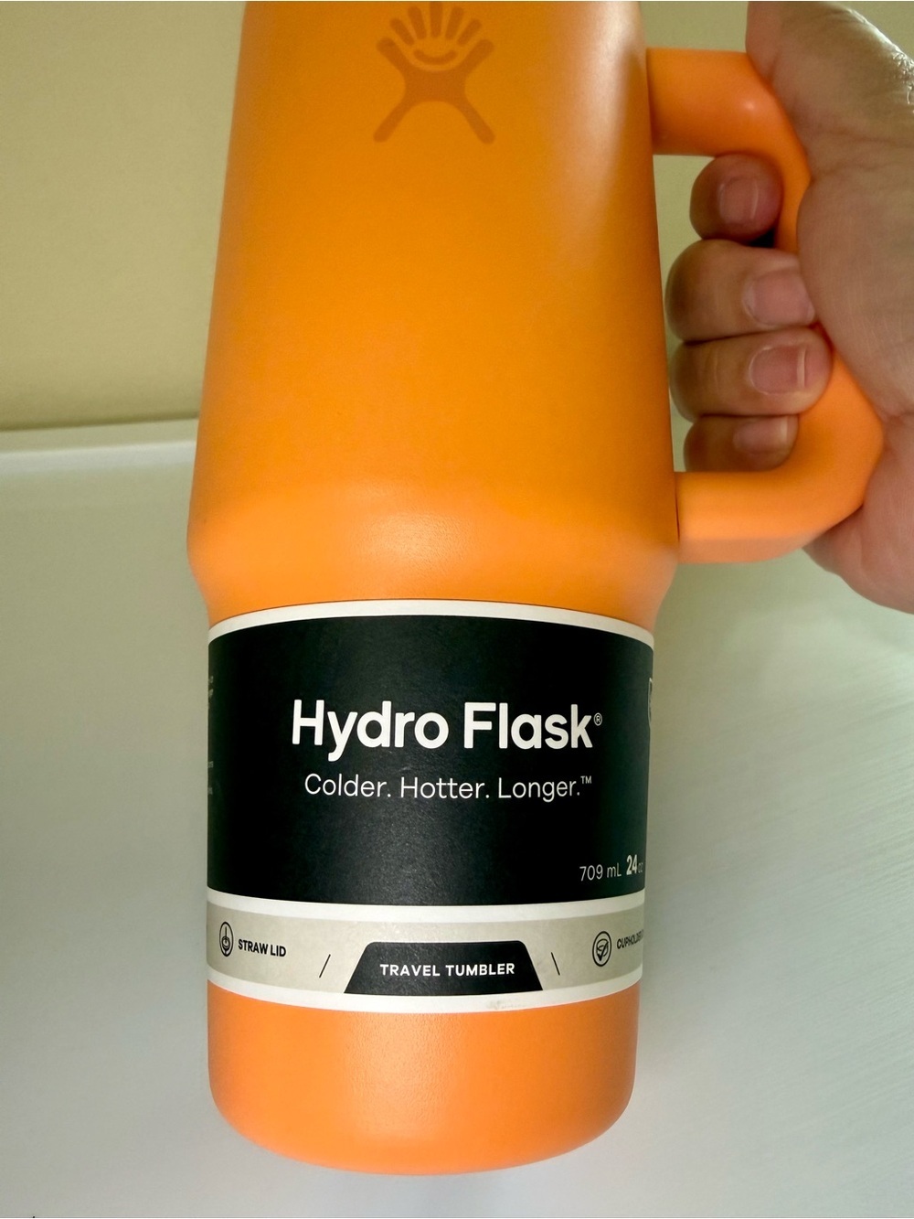 Hydro Flask Orange Insulated Straw Mug with Handle and Metallic Accent - Picture 3 of 4